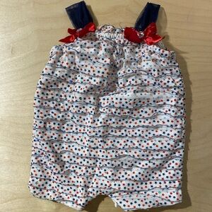 Little Lass Starry Romper with Red Bow Accents 12 Mos (PE)